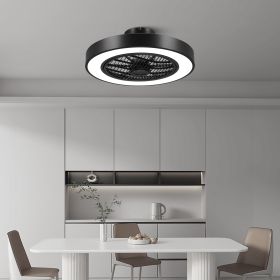 20 Inch Enclosed Bladeless Ceiling Fan with Lights(Black)