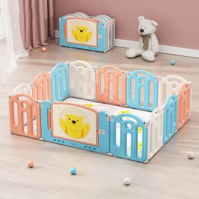 47.2-inch x 62.9-inch Bear Macaron Color Foldable Playpen, Baby Safety Play Yard with Fence Indoor Toys with Play mat 12panel and 1 play mat