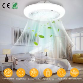 17.71in LED Ceiling Fan with Light Round Pendant Fan Lamp Low Profile Fan Light with 6 Fan Speed 3 Colors Remote Control APP Control Timer Function