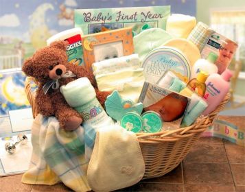 Deluxe Welcome Home Precious Baby Basket-Yellow/Teal (Lg)