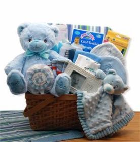 My First Teddy Bear New Baby Gift Basket - Blue