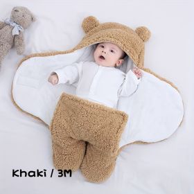 Winter Baby Sleeping Bag Bear Nap Printed Sleeping Bag, Suitable For Babies Aged 0-10 Months, Soft Nap Mat With Removable Pillow (Option: Khaki-3M)