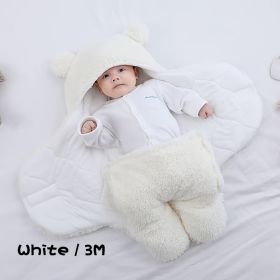 Winter Baby Sleeping Bag Bear Nap Printed Sleeping Bag, Suitable For Babies Aged 0-10 Months, Soft Nap Mat With Removable Pillow (Option: White-3M)