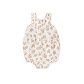 Summer Baby Rompers Cotton Breathable One-piece Nordic Style Floral Sleeveless Romper (Option: Beige Leaves-66cm)