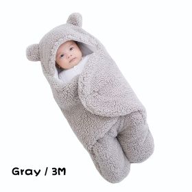 Winter Baby Sleeping Bag Bear Nap Printed Sleeping Bag, Suitable For Babies Aged 0-10 Months, Soft Nap Mat With Removable Pillow (Option: Gray-3M)