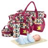 5PCS Baby Nappy Diaper Bags Set Mommy Diaper Shoulder Bags w/ Nappy Changing Pad Insulated Pockets Travel Tote Bags